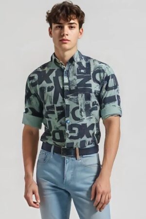 Printed Shirt Men Regular Fit Printed Spread Collar Casual Shirt .