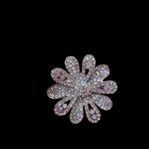 Designer Saree pin Sliver Plated Crystals And Pearl Studded Flower Brooch Cum Saree Pin For Women