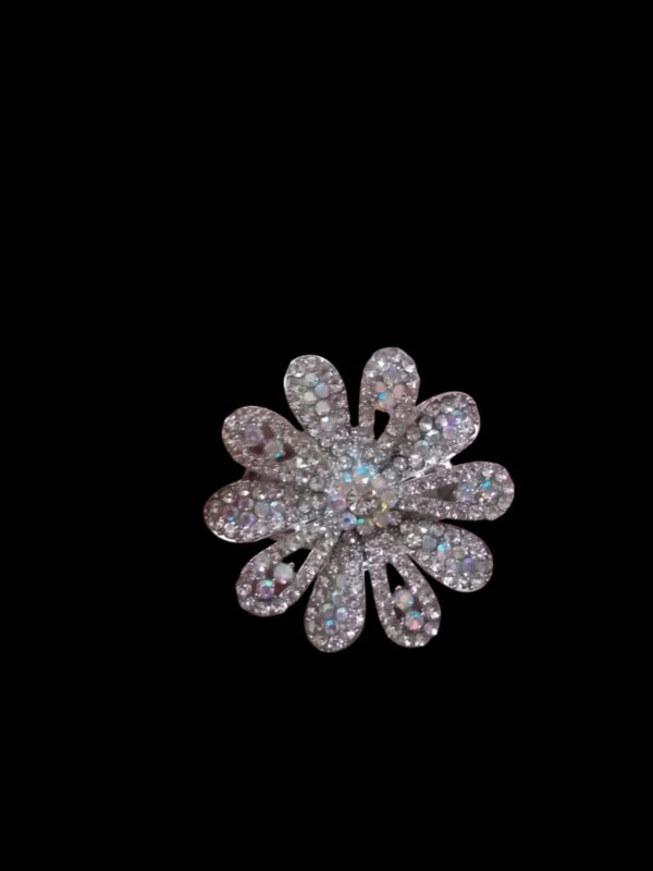 Designer Saree pin Sliver Plated Crystals And Pearl Studded Flower Brooch Cum Saree Pin For Women