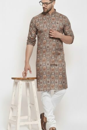 Men Printed Cotton Blend Straight Kurta  (Multicolor) Special price