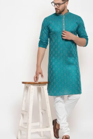 Men Printed Cotton Blend Straight Kurta  Special price