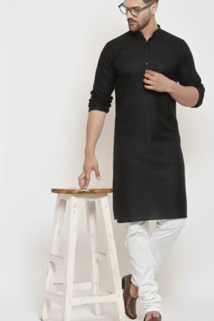 Classic Black Cotton Men’s Kurta Set