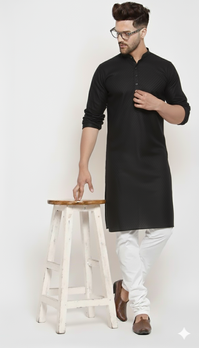 Classic Black Cotton Men’s Kurta Set