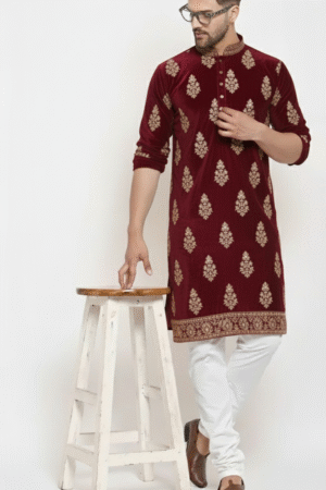 Maroon Velvet Embroidered Men’s Kurta. ( Diwali Special)