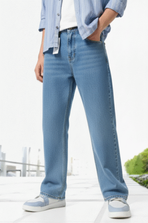 Men’s Light Blue Cargo Jeans – Relaxed Fit Streetwear Denim