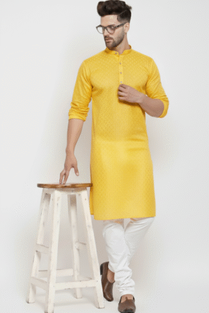 Bright Yellow Cotton Men’s Kurta Set