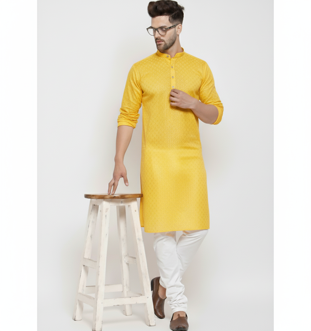 Bright Yellow Cotton Men’s Kurta Set