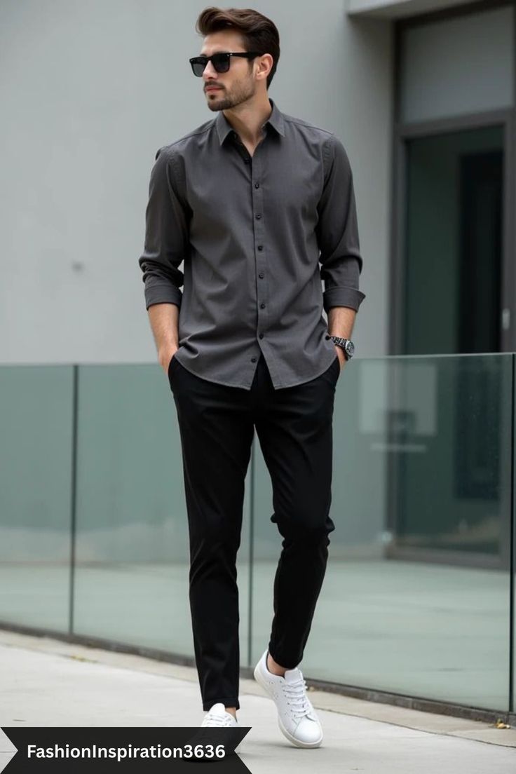 Grey Formal Shirt for Men | Slim Fit Office & Smart Casual Wear