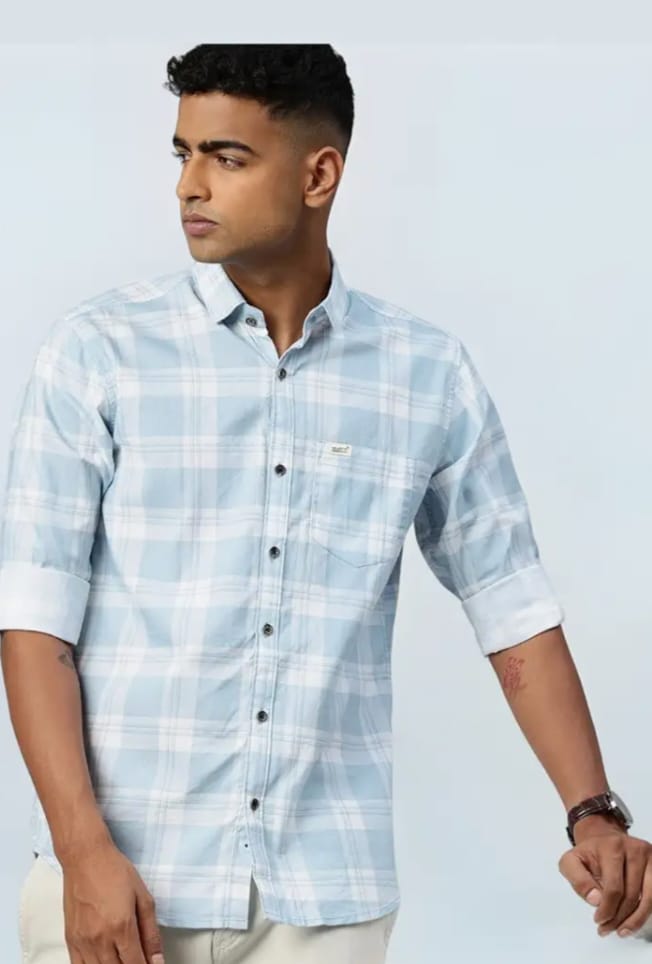 Mens Blue Check Shirt