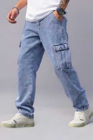Men’s Light Blue Cargo Denim Jeans | Stylish Cargo Jeans for Men